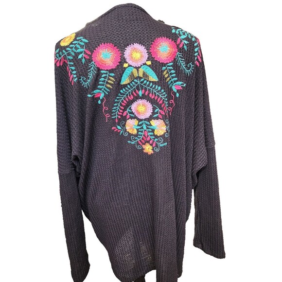 UMGEE Embroidered Open Front Waffle Material Cardigan Size Large Boho - Picture 5 of 8